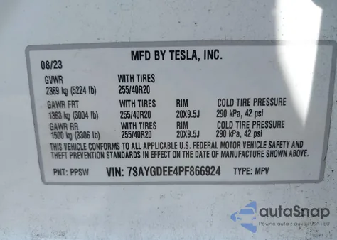 2023 Tesla Model Y Awd/Long Range Dual Motor All-Wheel Drive from USA, damaged, VIN 7SAYGDEE4PF866924